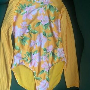 Floral Yellow Long Sleeve Swimsuit